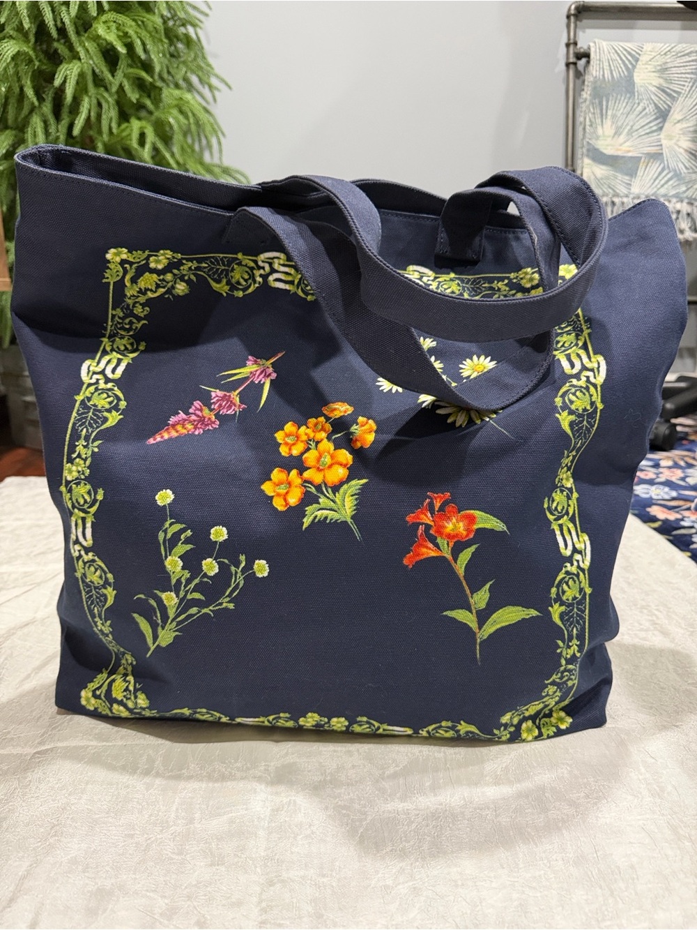 Agua Bendita x Target Floral Canvas Tote Bag Navy Blue - Picture 2 of 7